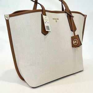 NEW Michael Kors Jane Large Canvas Tote Carryall Bag in Natural